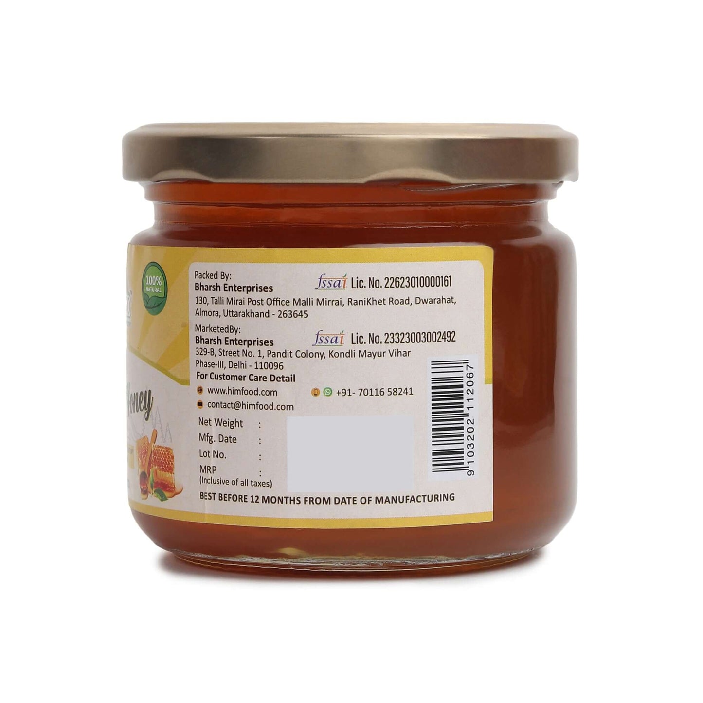 Himalayan Raw Honey Multiflora jar with label, showcasing 400g of pure honey from the Himalayas.