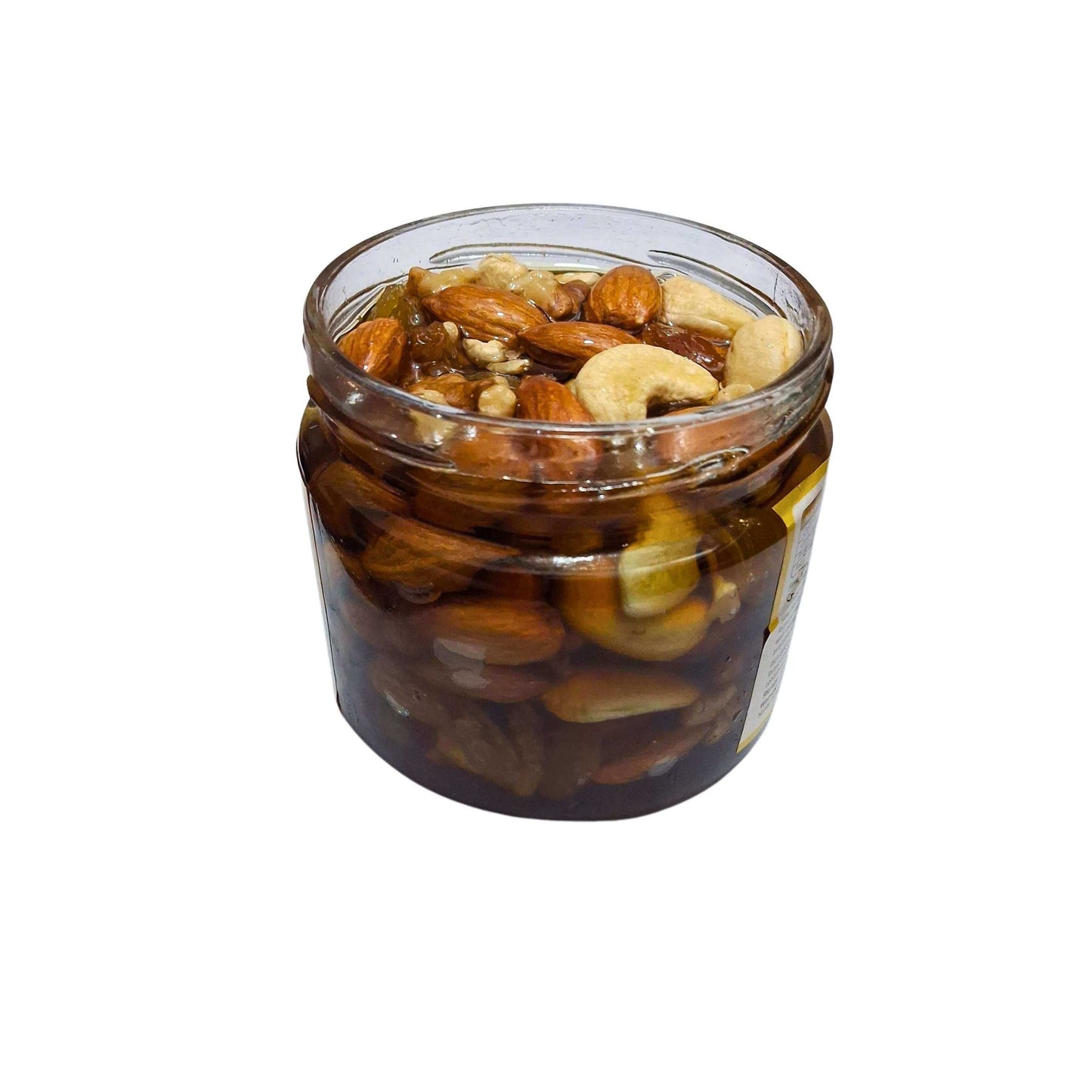 Jamun Honey with dryfruits combo featuring a jar of mixed dry fruits with almonds and cashews.
