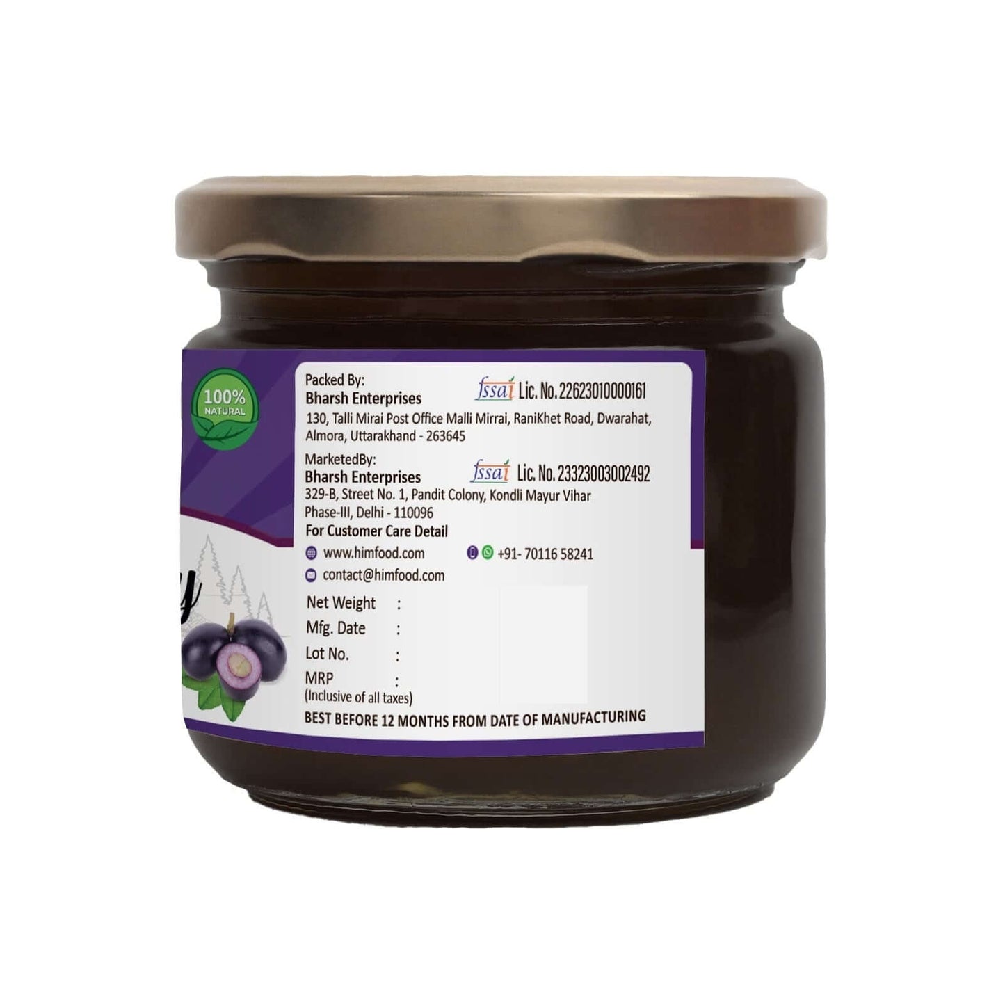 Himalayan Jamun Flower Raw Honey – 400g jar with label, showcasing natural sweetness of Himalayas.