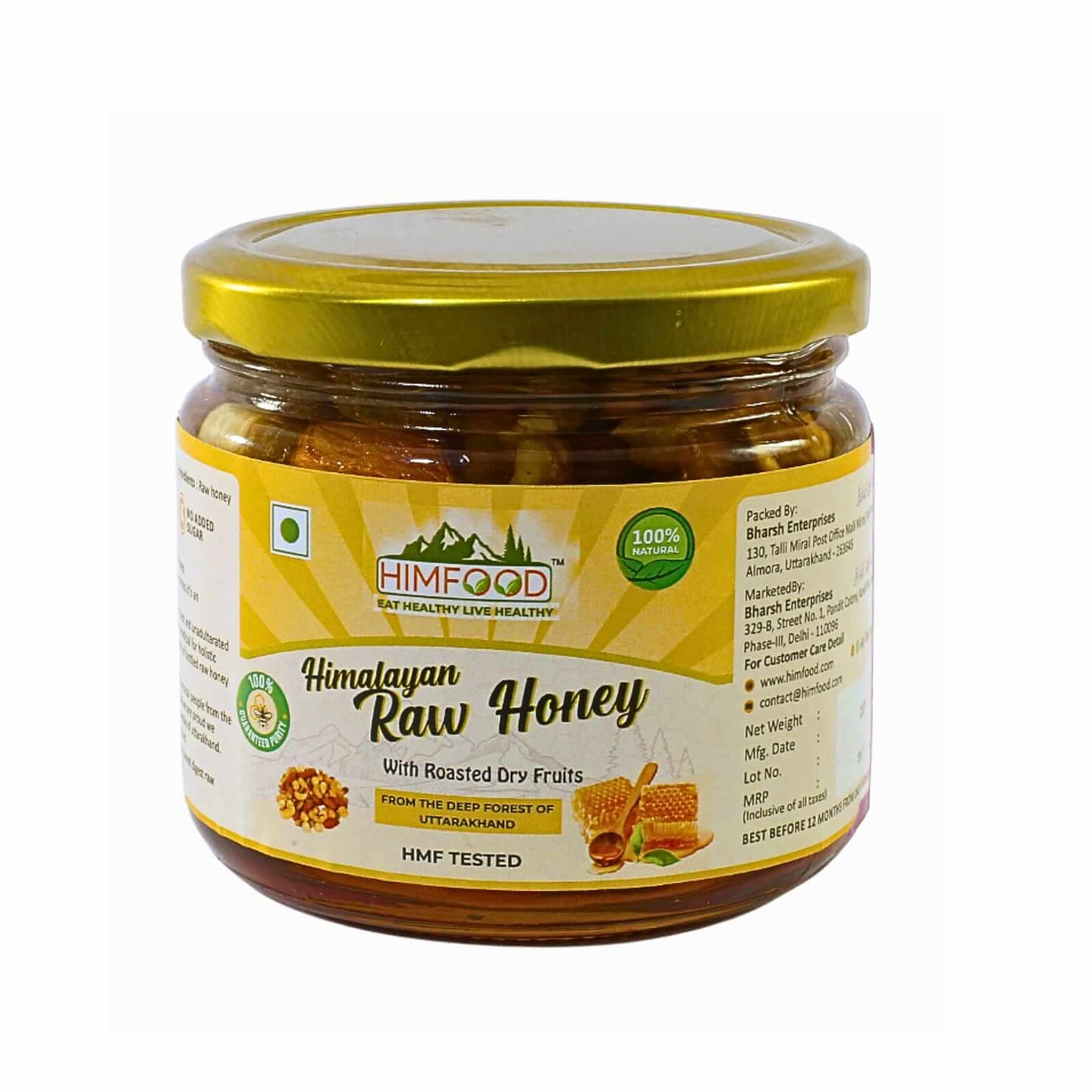 Himalayan Raw Honey with dry fruits - 400g jar, showcasing a blend of honey and roasted dry fruits.