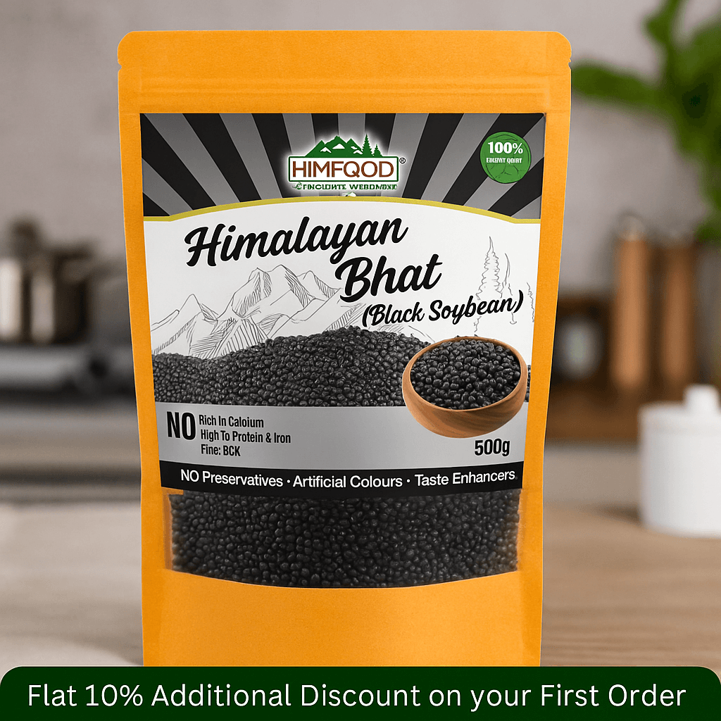 Himalayan Black Soybean 500g pack, rich in protein and iron, natural and preservative-free, from Himfood.