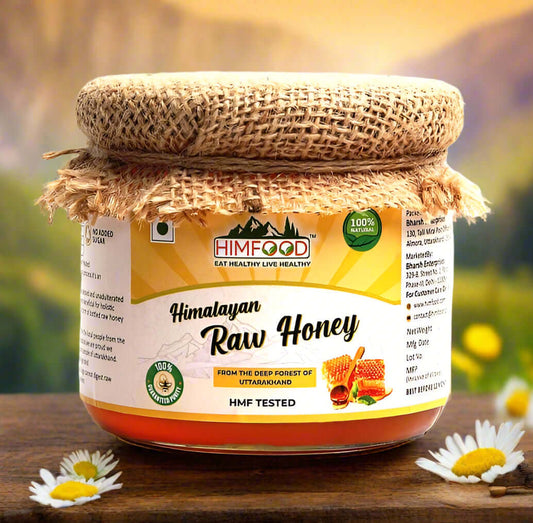 Himalayan Raw Honey jar showcasing the natural health benefits of raw honey from the Himalayas.