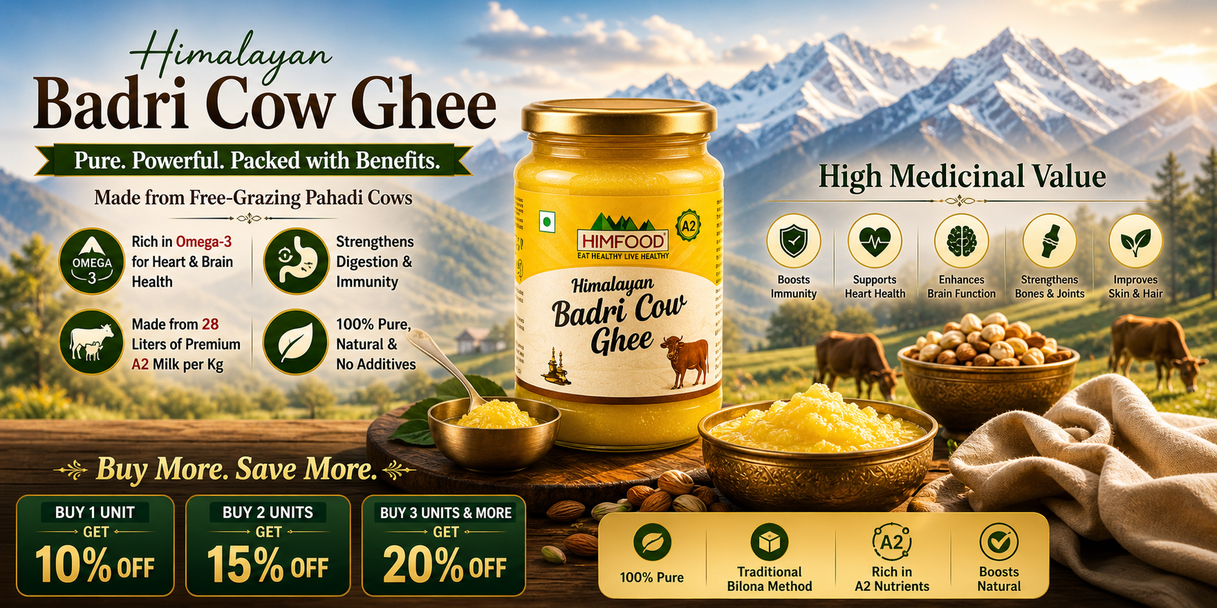 Pure Badri cow ghee from Himalayas healthy A2 desi ghee by Himfood