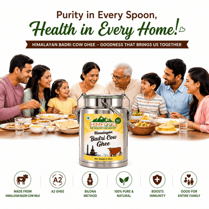 HIMFOOD Himalayan Badri Cow Ghee 5 Liter Family Pack – Pure A2 Bilona Ghee for Healthy Family Meals, Traditional Himalayan Badri Cow Milk, Premium Stainless Steel Dolchi