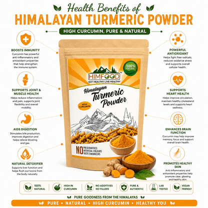 Health Benefits of HIMFOOD Himalayan High Curcumin Turmeric Powder – Boosts Immunity, Powerful Antioxidant, Supports Joint & Muscle Health, Heart Health, Brain Function, Digestion, Natural Detoxification and Healthy Skin | Pure Himalayan Haldi