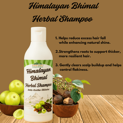 Himalayan herbal shampoo bottle with Ayurvedic ingredients for natural hair care and shine.