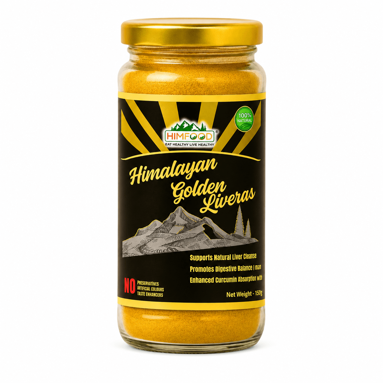 HIMFOOD Himalayan Golden Liveras 150g | High Curcumin Turmeric & Black Pepper Blend | Natural Liver Wellness Supplement | No Preservatives