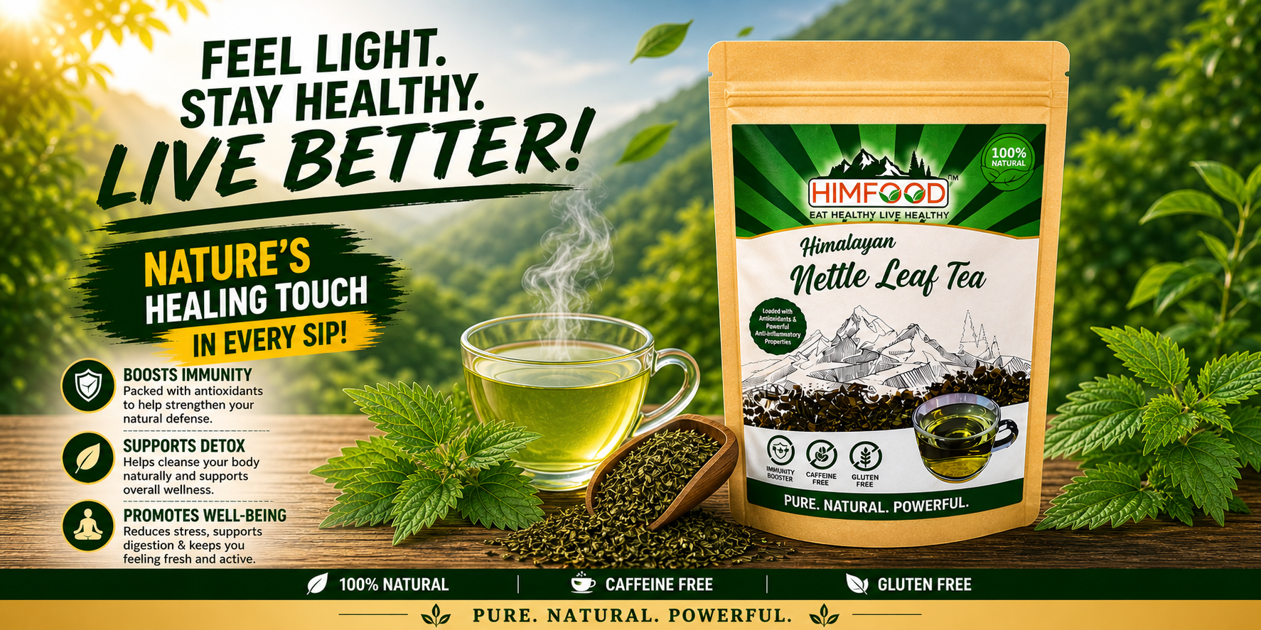 Himfood Himalayan Nettle Leaf Tea natural detox herbal tea caffeine free immunity boosting tea from Himalayas