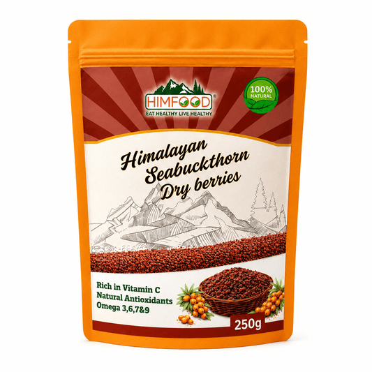 HIMFOOD Himalayan Seabuckthorn Dry Berries 250g – Natural Superfood Rich in Vitamin C, Antioxidants, Omega 3 6 7 9 from Uttarakhand