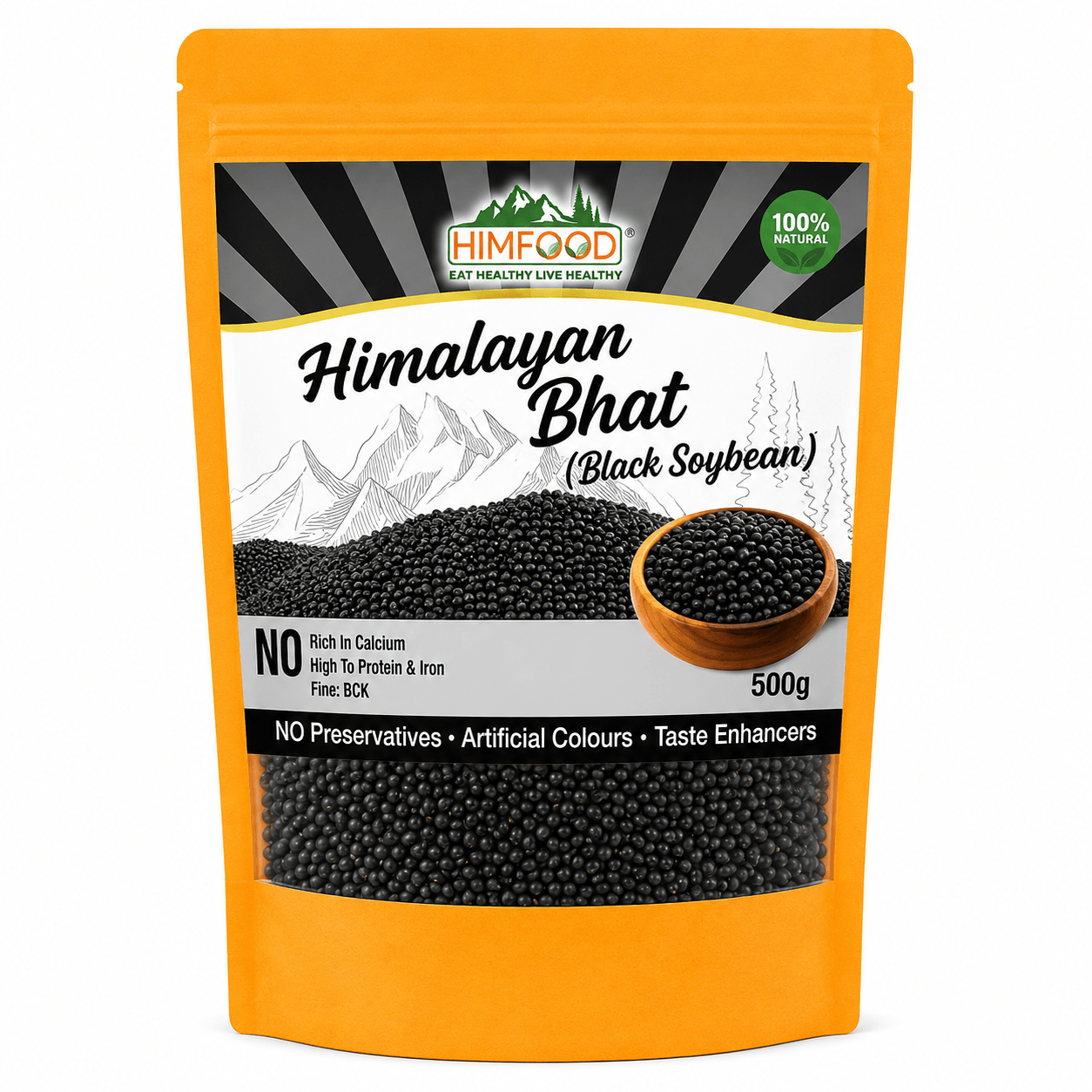 HIMFOOD Himalayan Bhatt (Black Soybean) 500g – Premium Himalayan Black Soybeans Rich in Protein, Iron & Calcium, 100% Natural, No Preservatives
