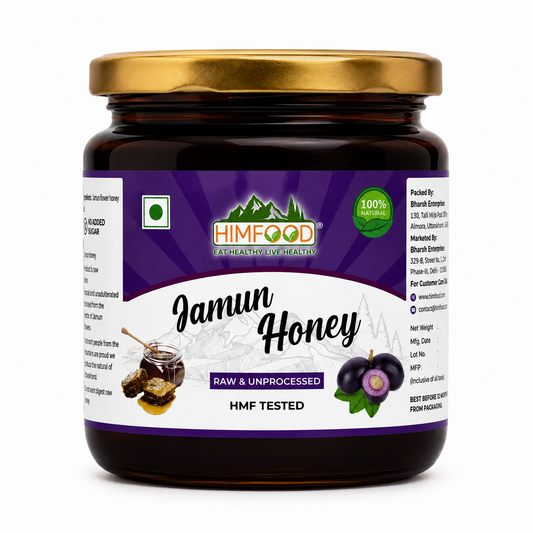 HIMFOOD Jamun Flowers Raw Honey 400g – Raw & Unprocessed Himalayan Honey, HMF Tested, 100% Natural, No Added Sugar, Premium Jamun Honey from Uttarakhand