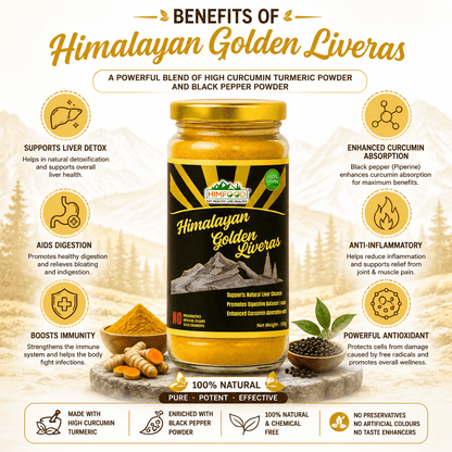 HIMFOOD Himalayan Golden Liveras Health Benefits | High Curcumin Turmeric and Black Pepper Blend for Liver Support, Digestion, Immunity & Antioxidant Protection