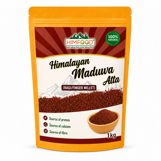 HIMFOOD Himalayan Maduwa Atta (Ragi Finger Millet Flour) 1kg - 100% Natural Stone Ground Ragi Flour Rich in Calcium, Protein and Dietary Fibre