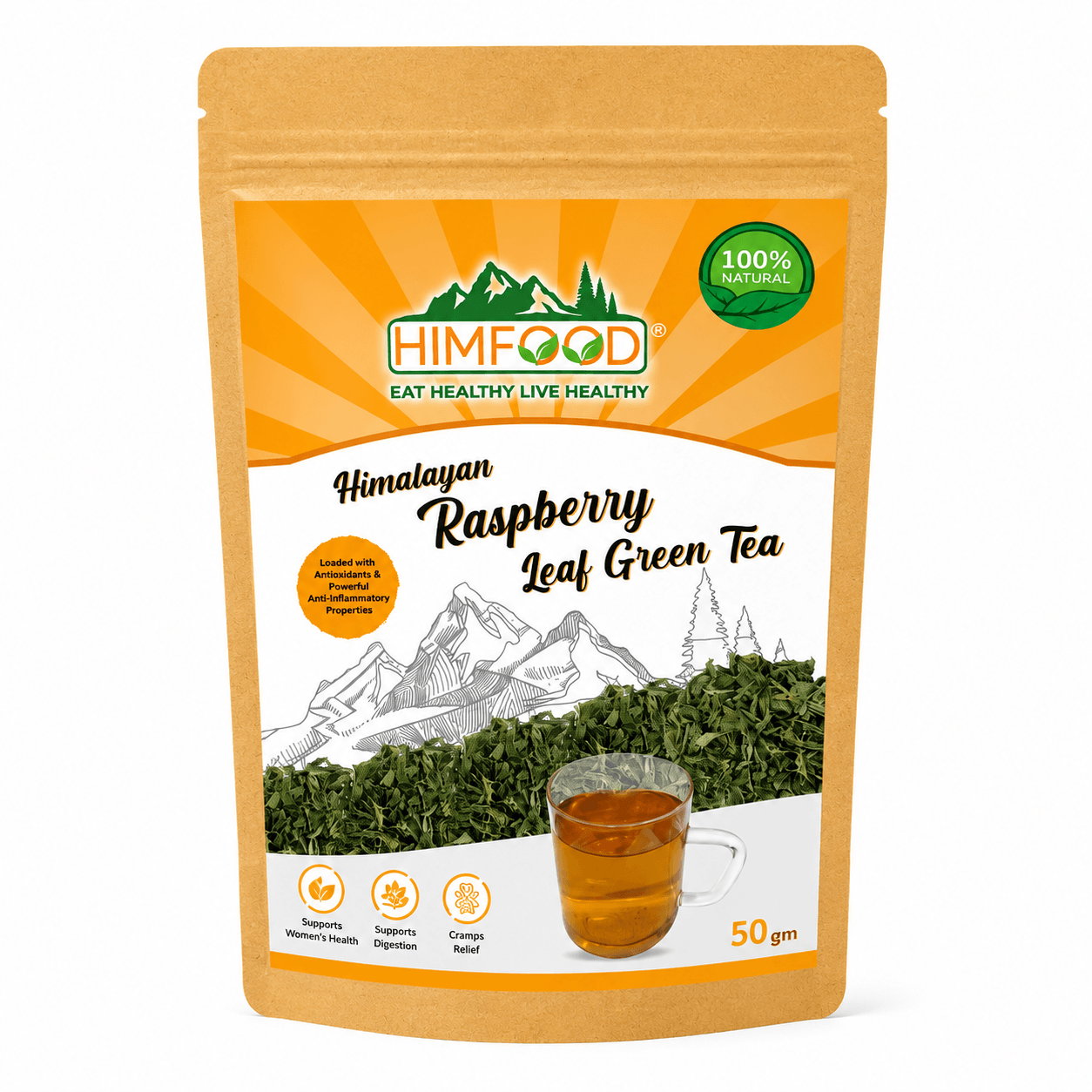 HIMFOOD Himalayan Raspberry Leaf Green Tea 50g | 100% Natural Herbal Tea for Women's Wellness, Digestion & Menstrual Comfort