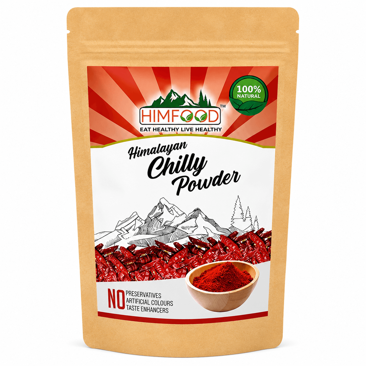 HIMFOOD Himalayan Red Chilli Powder 300g | Pure Himalayan Lal Mirch Powder | 100% Natural | No Preservatives | No Artificial Colours | Premium Spice on White Background