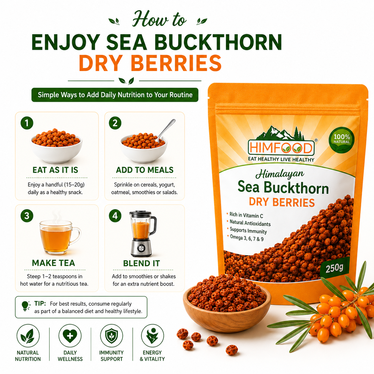 Benefits of Himalayan Sea Buckthorn Dry Berries | Immunity Support, Antioxidants, Heart Health & Skin Wellness