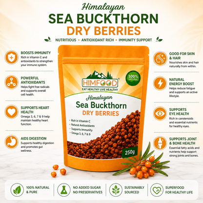 Benefits of Himalayan Sea Buckthorn Dry Berries | Immunity Support, Antioxidants, Heart Health & Skin Wellness