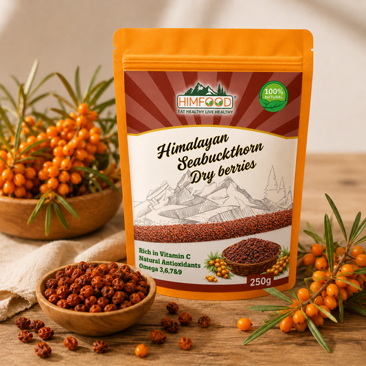 HIMFOOD Himalayan Sea Buckthorn Dry Berries 250g | Rich in Vitamin C, Omega 3 6 7 9 & Natural Antioxidants