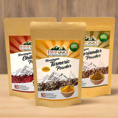 Himalayan Spice Combo Pack – Turmeric, Red Chilli, and Coriander (300g each)
