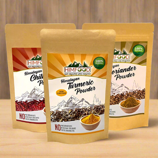 Himalayan Spice Combo Pack – Turmeric, Red Chilli, and Coriander (300g each)