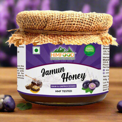 Himalayan Jamun Flower Raw Honey – 400g jar with natural packaging and label details.