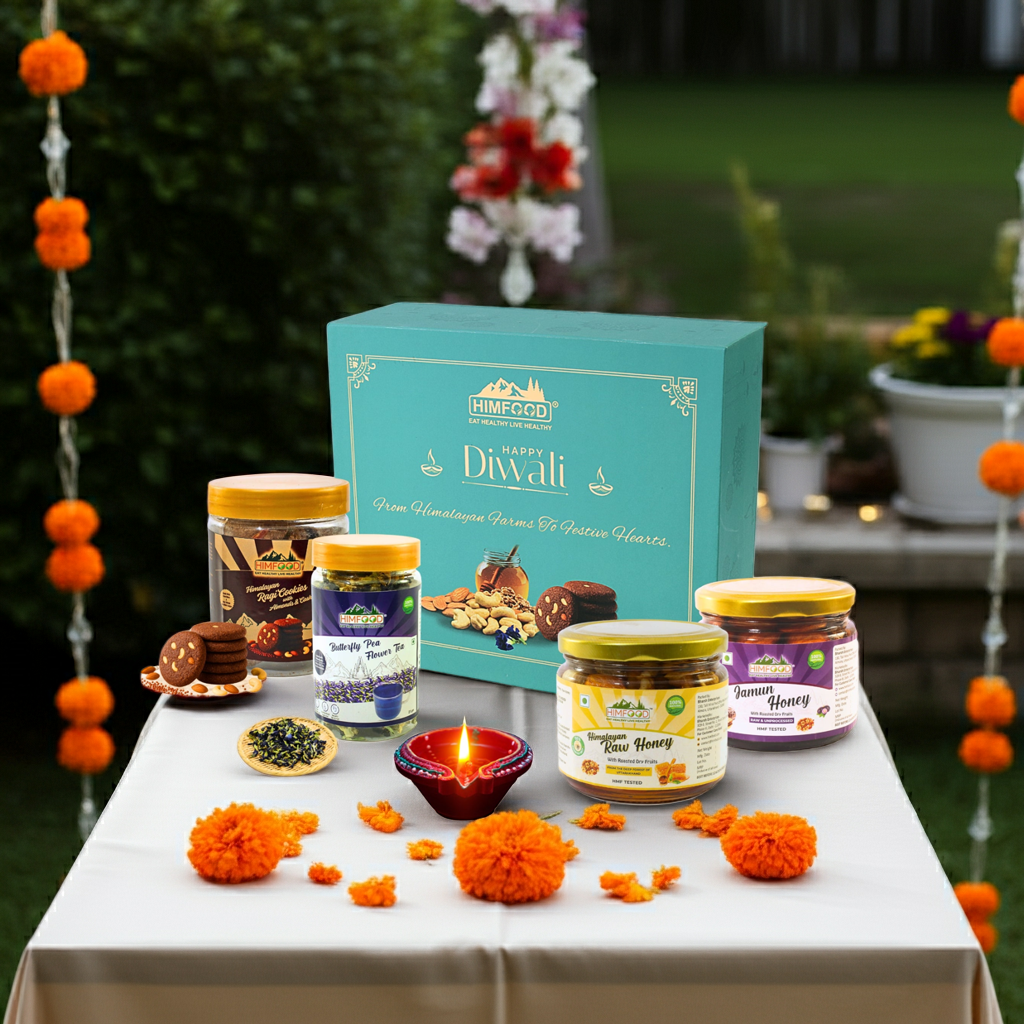 Himalayan Diwali Gift Hamper – Honey with Dry Fruits, Herbal Tea & Ragi Cookies
