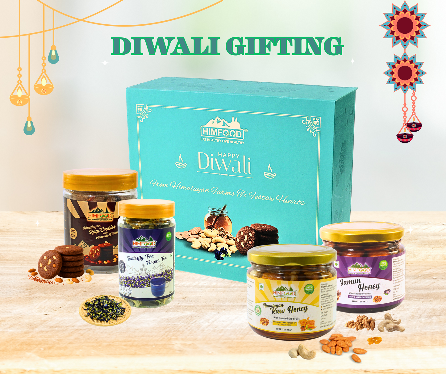 Himalayan Diwali Gift Hamper – Honey with Dry Fruits, Herbal Tea & Ragi Cookies