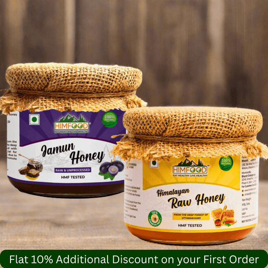 Himalayan Honey Combo Pack featuring Jamun Honey and Himalayan Raw Honey jars with discount offer.