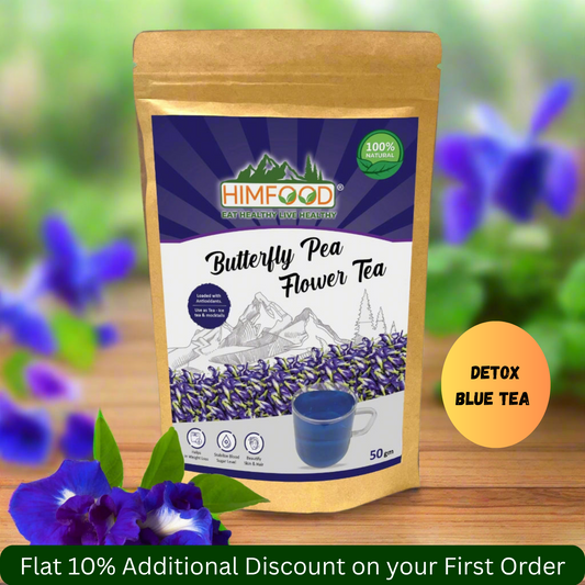 Butterfly Pea Flower Tea 50g package by Himfood with natural blue color and herbal infusion