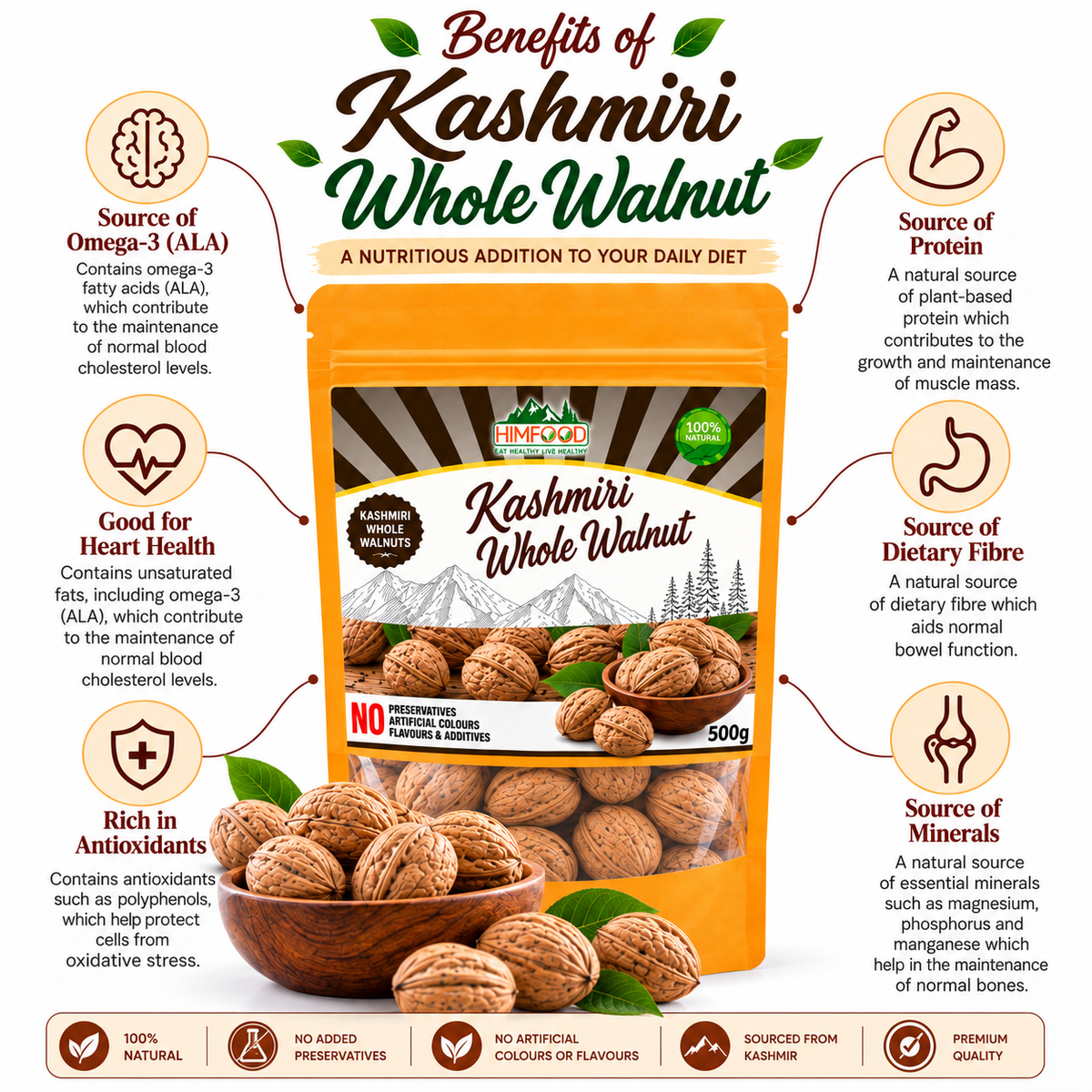 Kashmiri Premium Whole Walnut – 500g