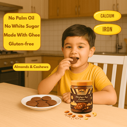 Himalayan ragi cookies with almonds and cashews, healthy snack for kids, gluten-free, made with ghee, rich in calcium and iron