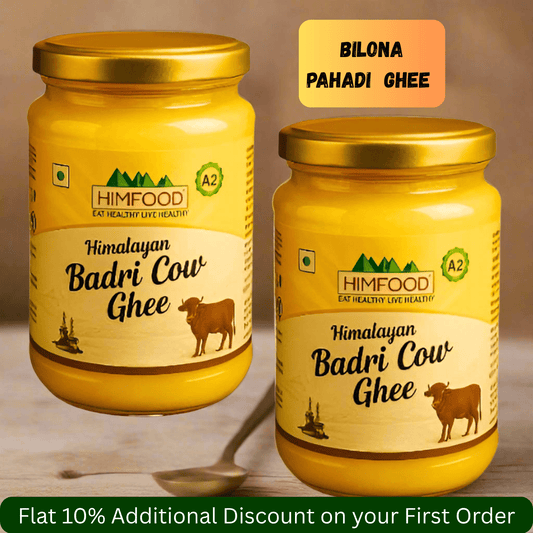 Himalayan Badri Cow Ghee Pack of 2 jars featuring traditional bilona preparation and A2 cow milk.