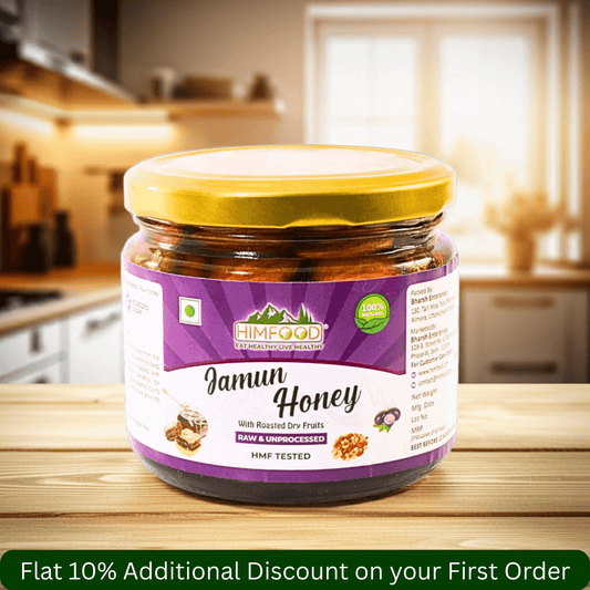 Jamun Honey with dryfruits 400g in a jar with roasted dry fruits and discount offer visible