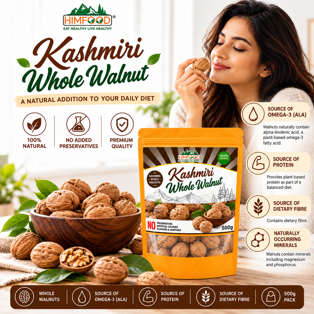 Kashmiri Premium Whole Walnut – 500g
