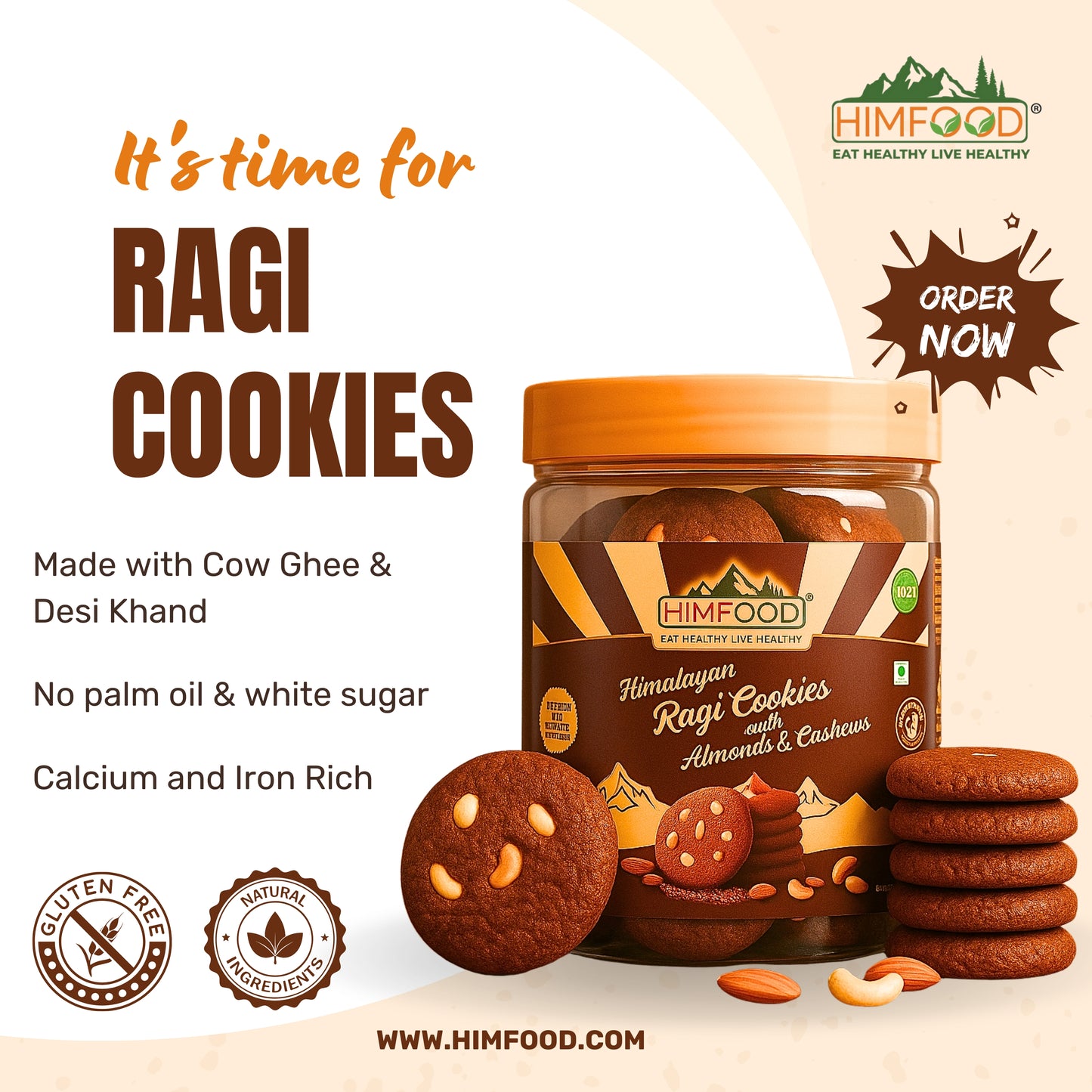 Himalayan Ragi (Maduwa/Finger Millet) Cookies with Almonds & Cashews – 150g | Made with Cow Ghee & Desi Khand